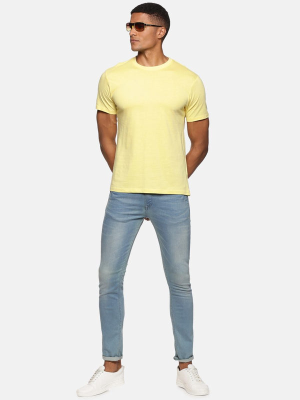 BOLLTI Yellow Solid Cotton Short Sleeves Round Neck Casual T-Shirt for Men
