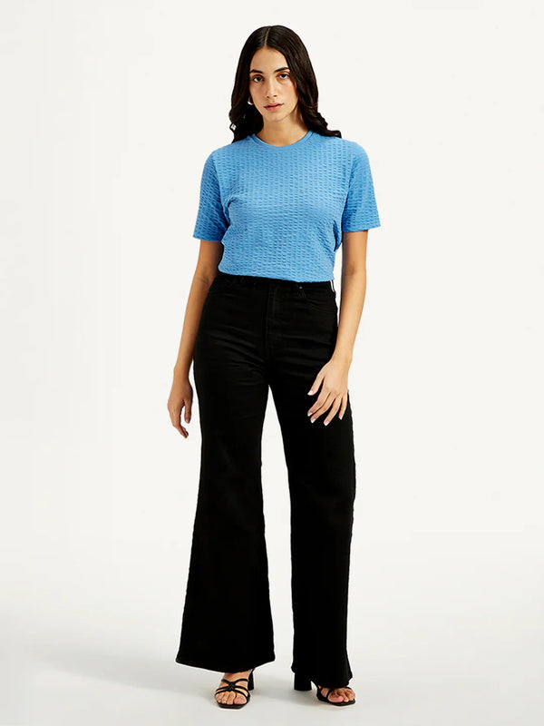 Women's Black Ribcage Bell Bottom Wide Leg Fit High Rise Jeans