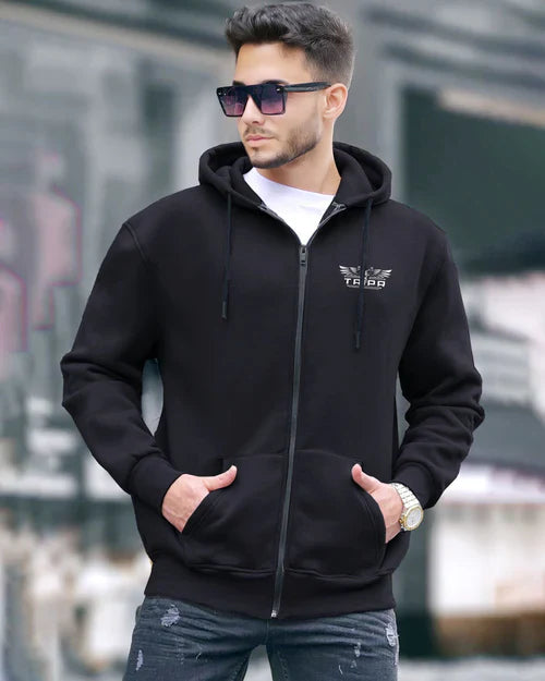 Men's Black High-Neck Zip-Up Jacket